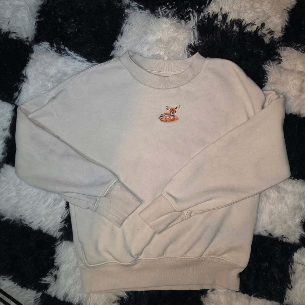 Art Class Girls Beige Embroidered Deer Fawn Sweatshirt L 10/12